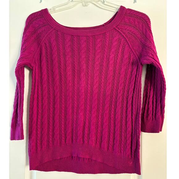 American Eagle Outfitters Sweater Cable Open Knit Magenta Size Small - Picture 1 of 8